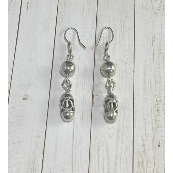 Sterling Silver Filigree Dangle Ball Earrings Hook Pierced Fine - Picture 2 of 7